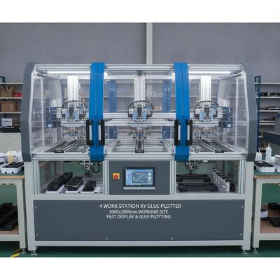 4 Work Station XY Glue Plotter dengan Ukuran Kerja 3000x2000mm untuk Aplikasi Lem Panas Meleleh dan Dingin